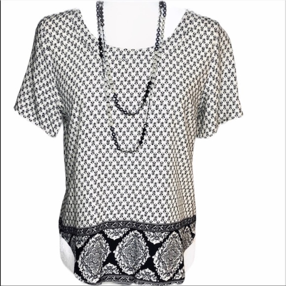 Copper Key Tops - COPPER KEY Black White Pattern Blouse Top